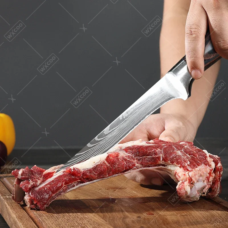 WXCOO Japanese Kitchen Knives High Carbon Steel Knife Set Meat Cleaver Boning Knife Santoku Butcher Carving Knife with Sheath image 3