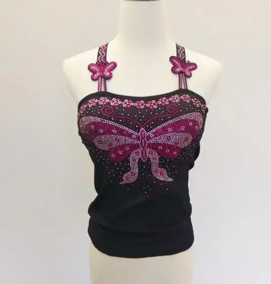 

sexy gemstones camisole woman padded camis tanks rhinestones butterfly tanks tops women