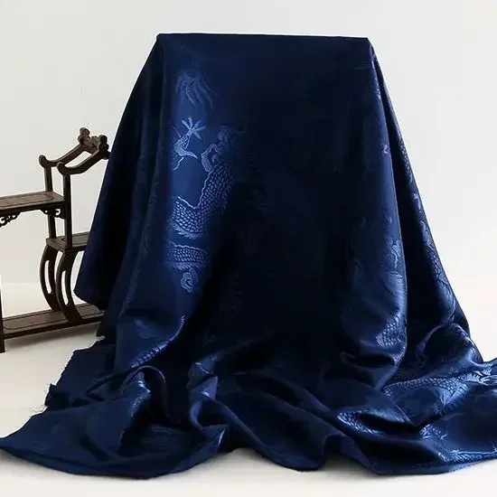 Satin Jacquard Fabric By The Meter for Clothes Hanfu Sewing Plain Chinese Style Dragon Cloud Pattern Soft Cloth Breathable Drape