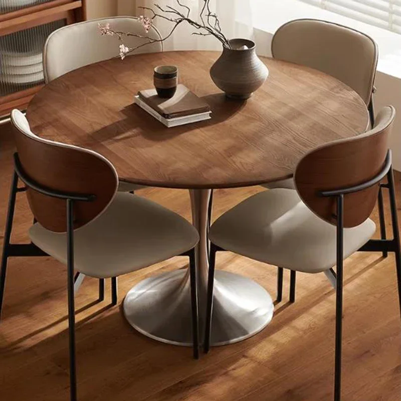 Nordic Round Table Simple Antique Retro Designer Ash Wood Table Top and Stainless Steel Legs Dining Room Furniture