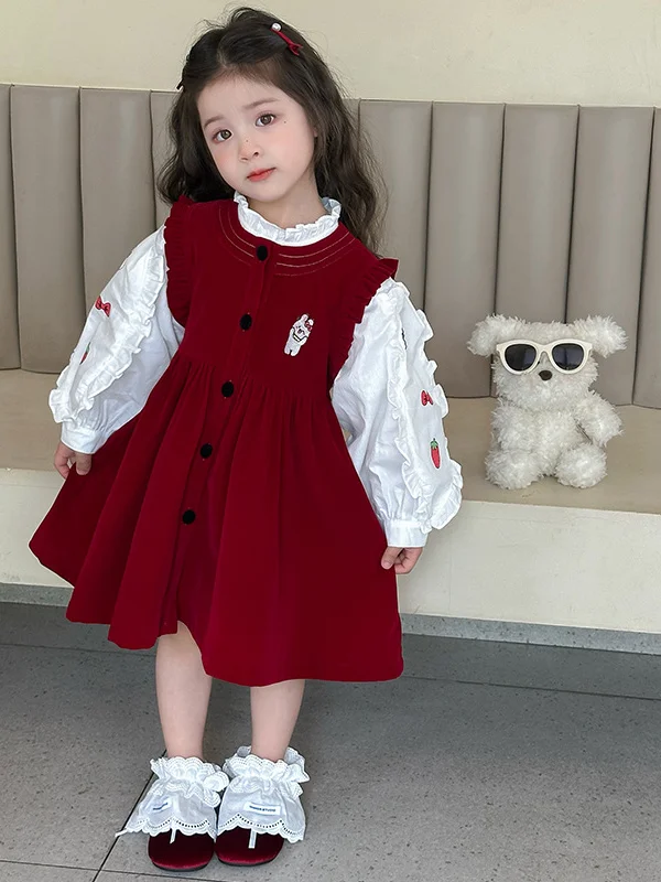 

Модный бархатный жилет Dr Set для девочек, весенне-осенний новый корейский вариант, детский слипоны, круглый комплект Ne Long Sve