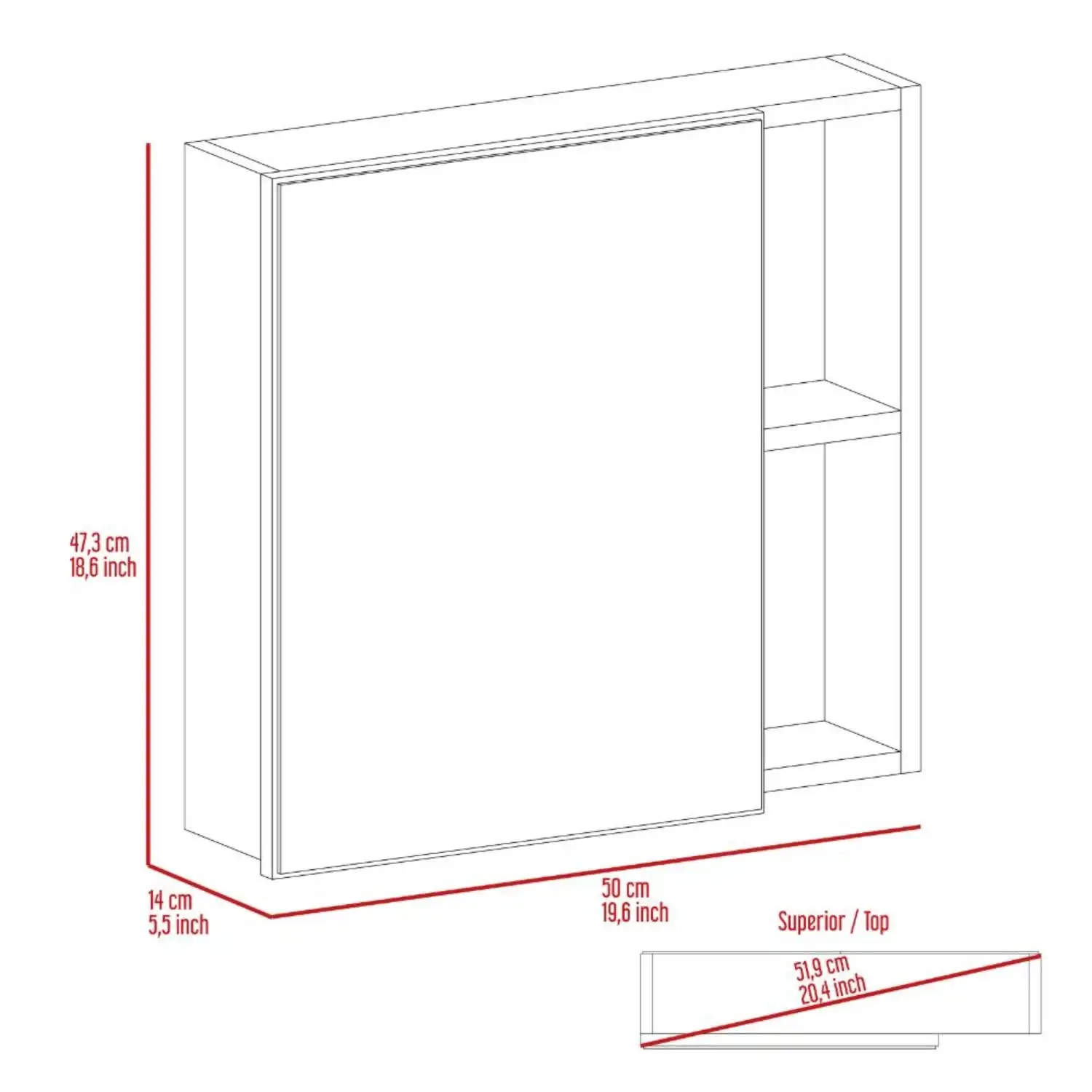 Oman Medicine Cabinet, Three Internal Shelves, Single Door, Two External Shelves Black