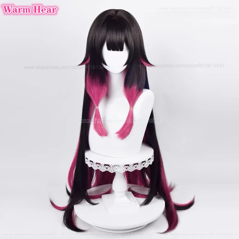 Fatui-Peruca Sintética Cosplay, Cabelo Resistente ao Calor, Misturado Preto e Rosa, Acessório Perucas Anime, 105cm de comprimento