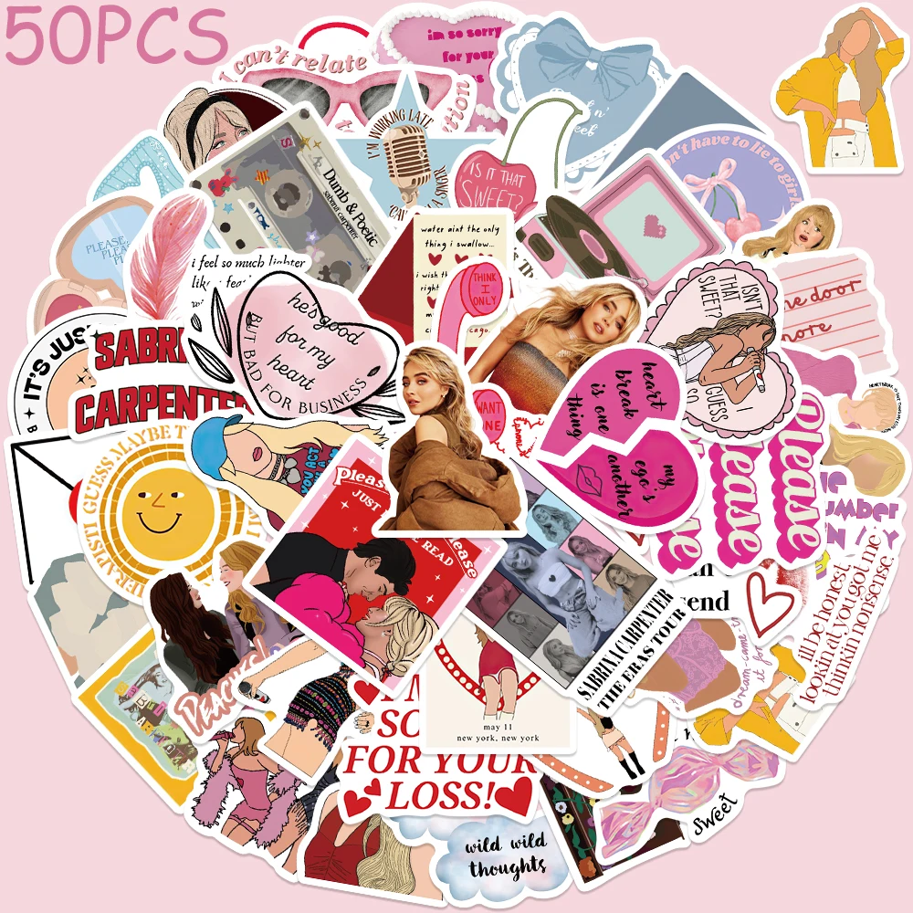 

50pcs Hot Singer Sabrina Carpenter Stickers Superstar Concerts Decals For Phone Laptop Suitcase Scrapbook Aesthetic Stickers