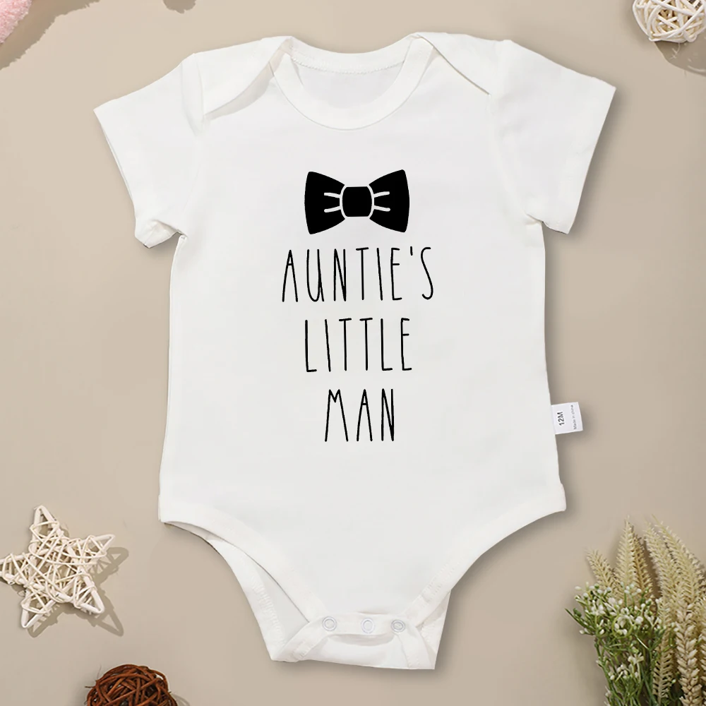 Auntie's Little Man Baby Boy Clothes Short Sleeve Summer Pure Cotton Breathable Newborn Bodysuits White O-neck Infant Onesies