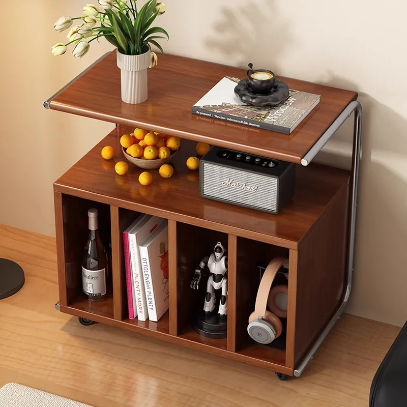 Solid wood side cabinet Movable side table Living room small coffee table shelf Storage locker Chinese antique magazine display