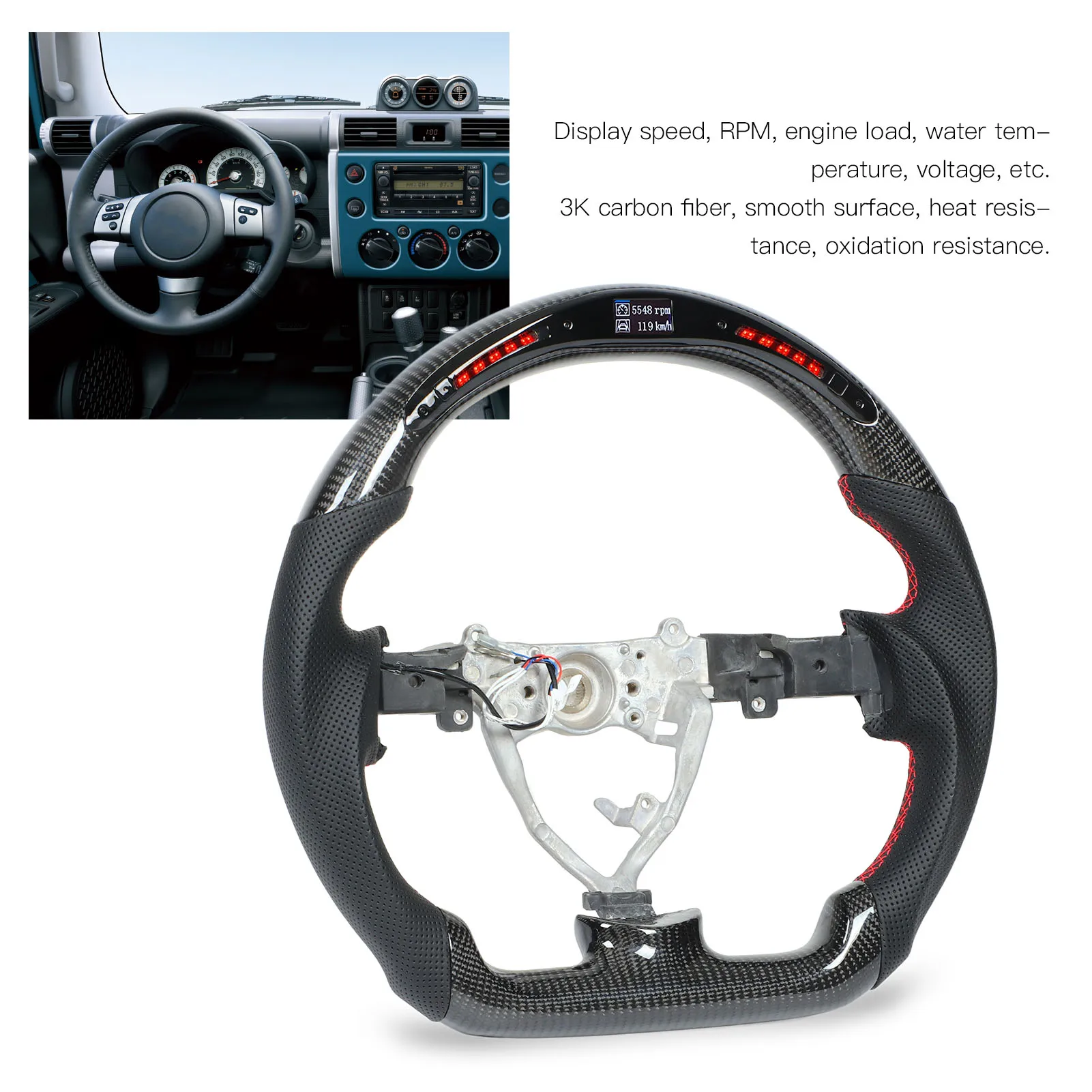 LED Shift Lights Koolstofvezel Stuurwiel Rode Stiksels Vervanging voor Toyota FJ Cruiser 2007-2017 LED Stuurwiel