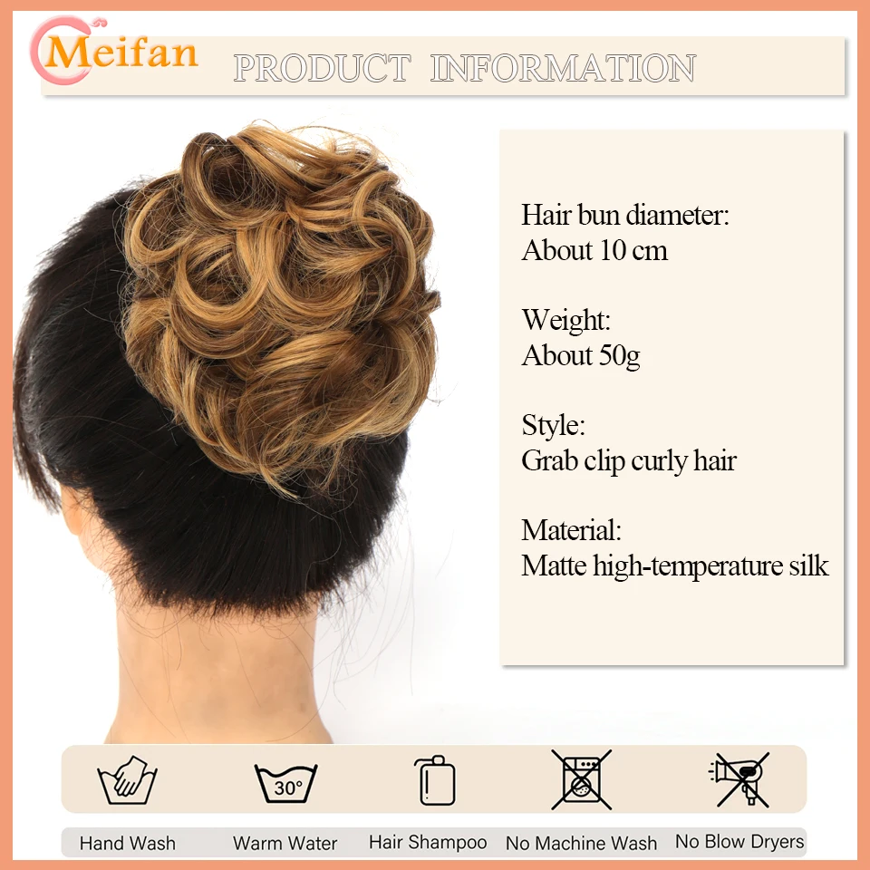 MEIFAN Synthetic Claw Chignon Curly Messy Wavy Curly Fluffy Hair Bun Clip In Ponytail Extensions Natural False Hairpieces