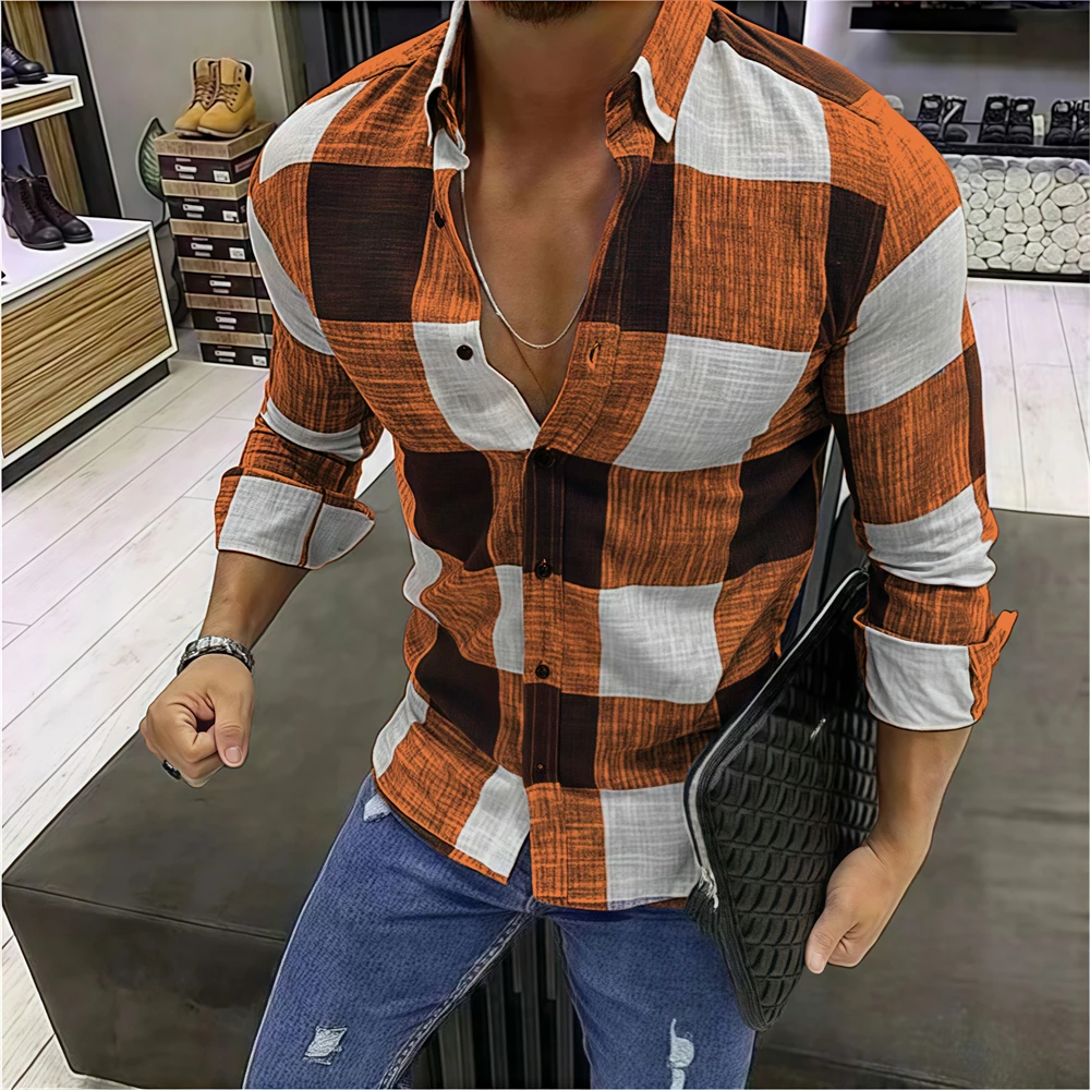 Men's long-sleeved shirt plaid shirt casual fashion comfortable high quality Korean style popular oversized men's clothing
