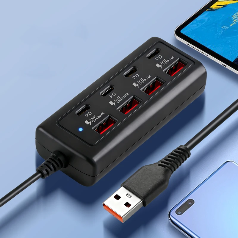 

8Ports USB HUB Fast Charging Multi-Interface, USB+PD Ports USB Charging Hub Suitable for Computers, Laptops, Tablets, Smartphone