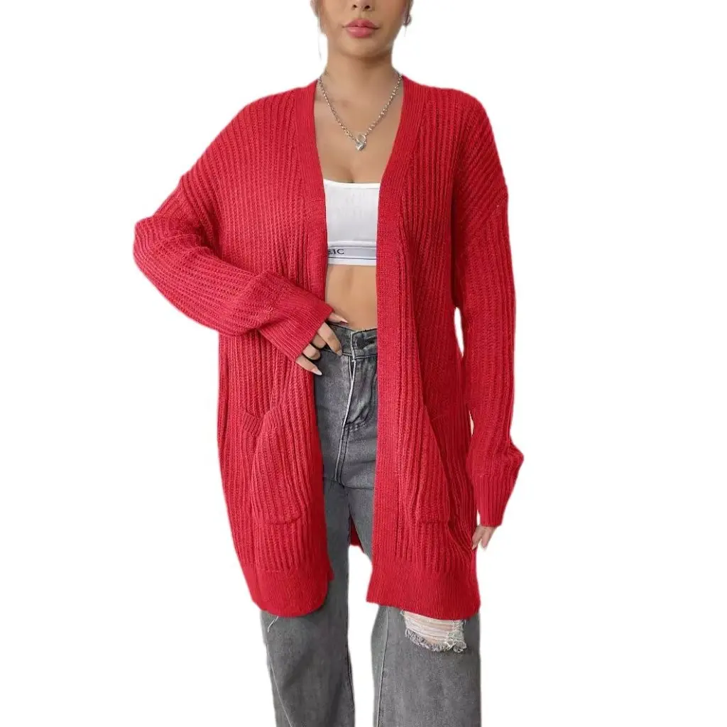 

Women's Casual Sweater Cardigan Double Pocket Simple Style European And American Fashion Top Coat M667 Real Shot