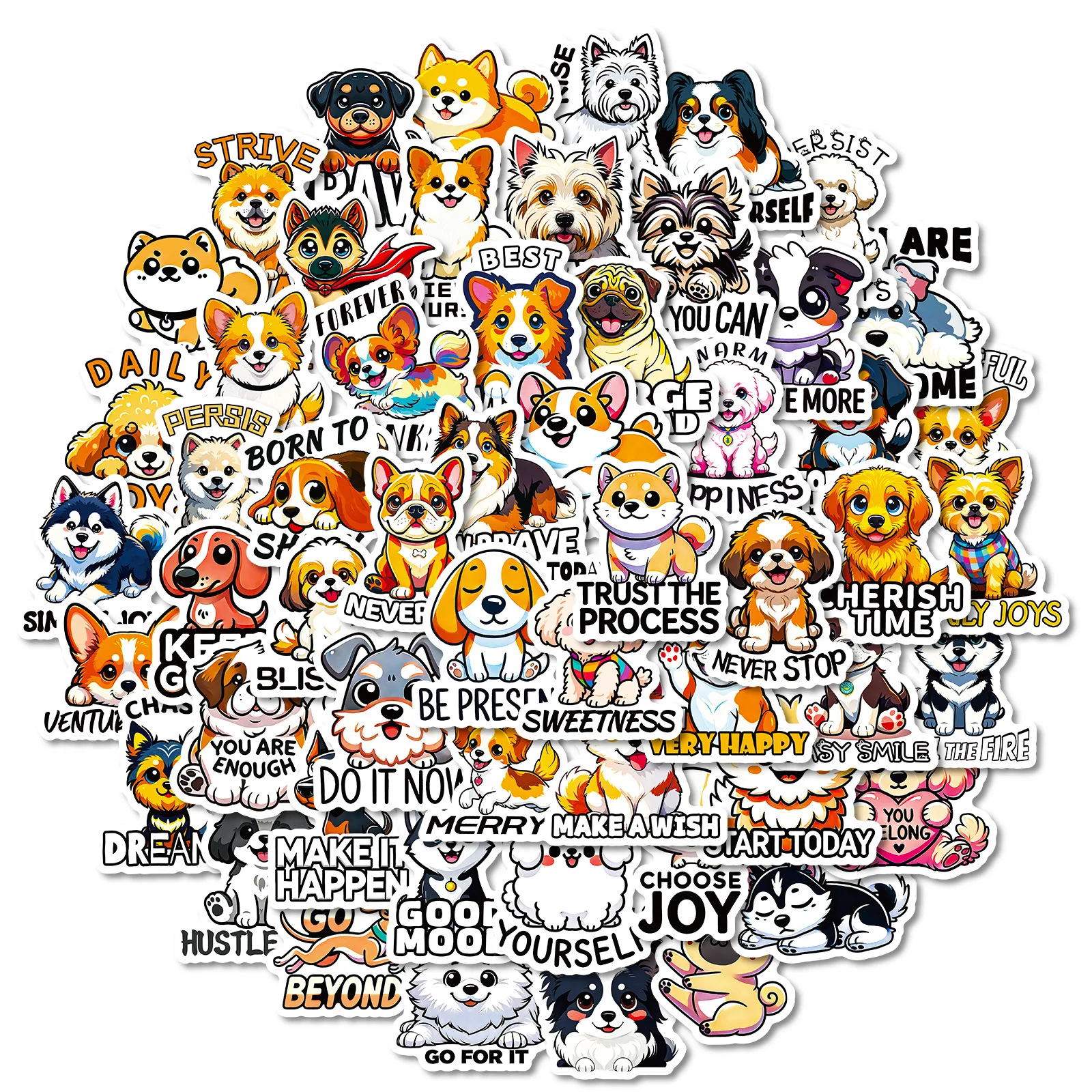 56PCS Cute Dogs Positive Energy Short Verses Stickers DIY Phone Guitar Laptop Notebook Suitcase Cup Waterproof Sticker Decals