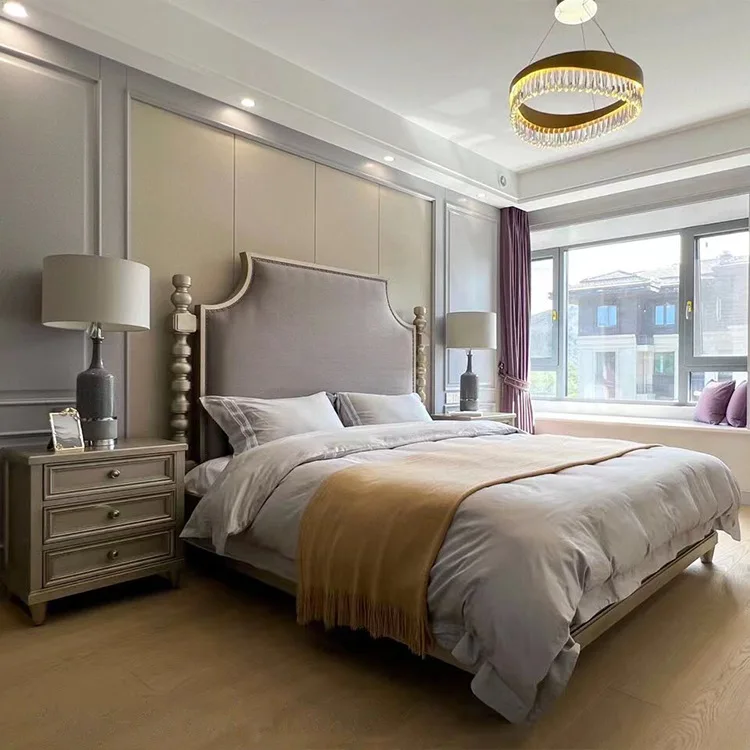

French style, pure solid wood bed, retro, master bedroom, double, modern, simple, storage