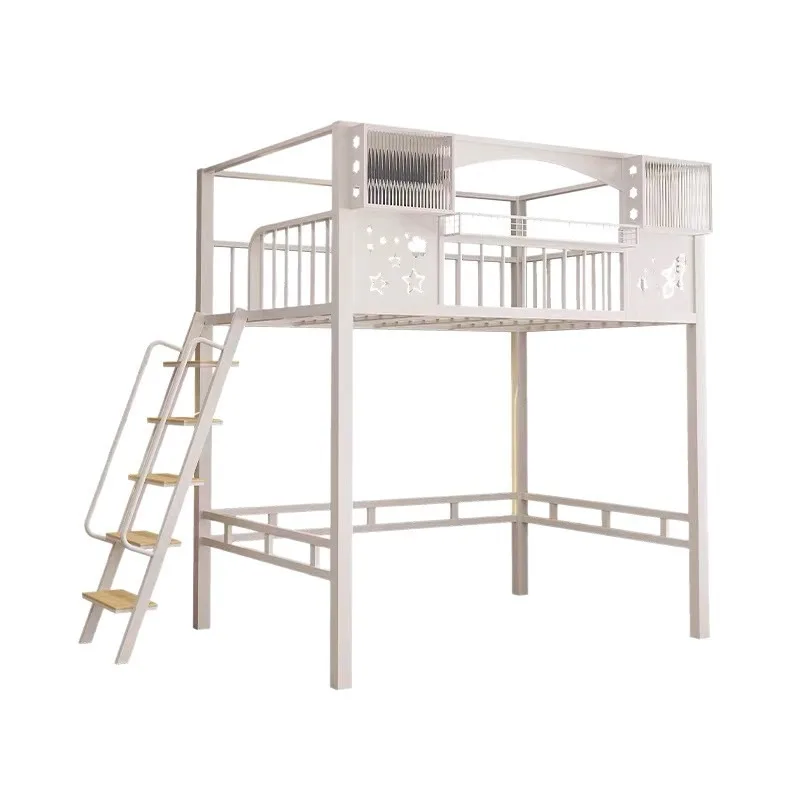 Wrought iron elevated bed, with stair sheet to bed loft, student dormitory elevated bed