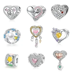 JIUHAO 925 Sterling Silver Love Colored Zircon Family Charms for Charms Bracelet Mother & Child Pendant DIY Bracelet Accessories