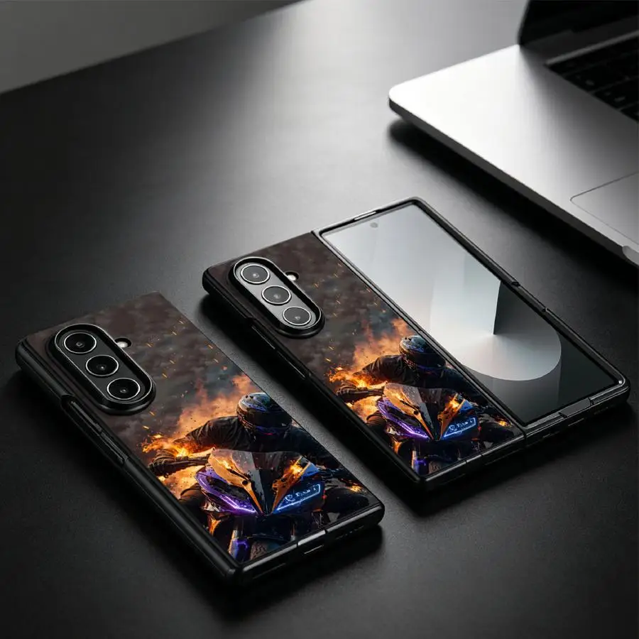 Coque arrière pour Samsung Galaxy Z Fold 7 6 5 4 3 ZFold4 ZFold7 ZFold6 ZFold5 ZFold3 – Motif Moto Dynamique