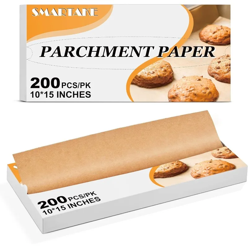 

SMARTAKE 200 Pcs Pop-Up Parchment Paper Sheets, 10.7x15 Inch Pre-Cut Parchment Paper for Baking, Non-Stick Greaseproof Baking Pa
