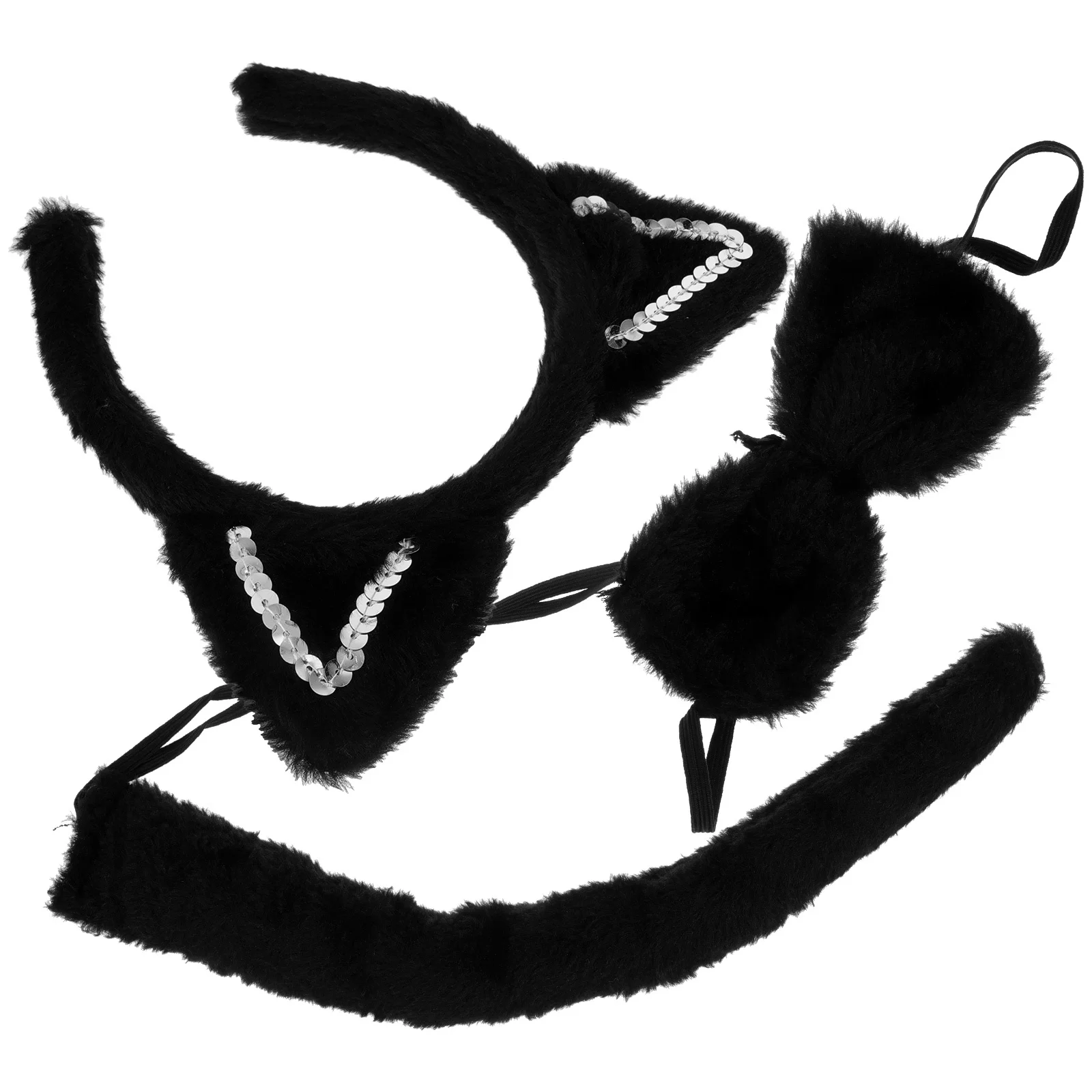 1세트 고양이 귀 머리띠 꼬리 리본 코스프레 소품 파티 의상 액세서리 할로윈 축제용 고양이 귀와 꼬리