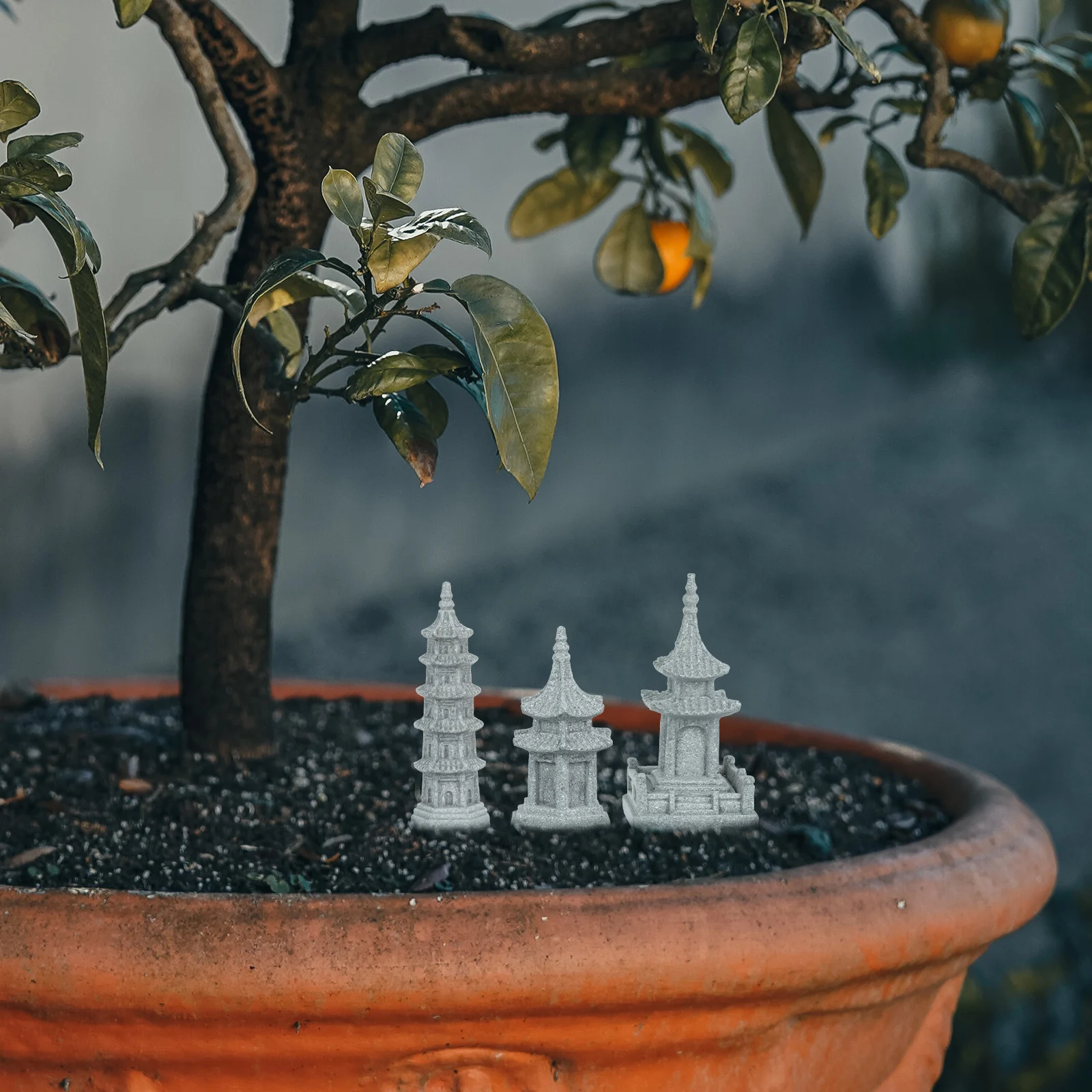 

3 pcs Realistic Pavilion Statue Garden nament Bonsai Yard Decor Landscape Accessories Resin Stone Figurines Home