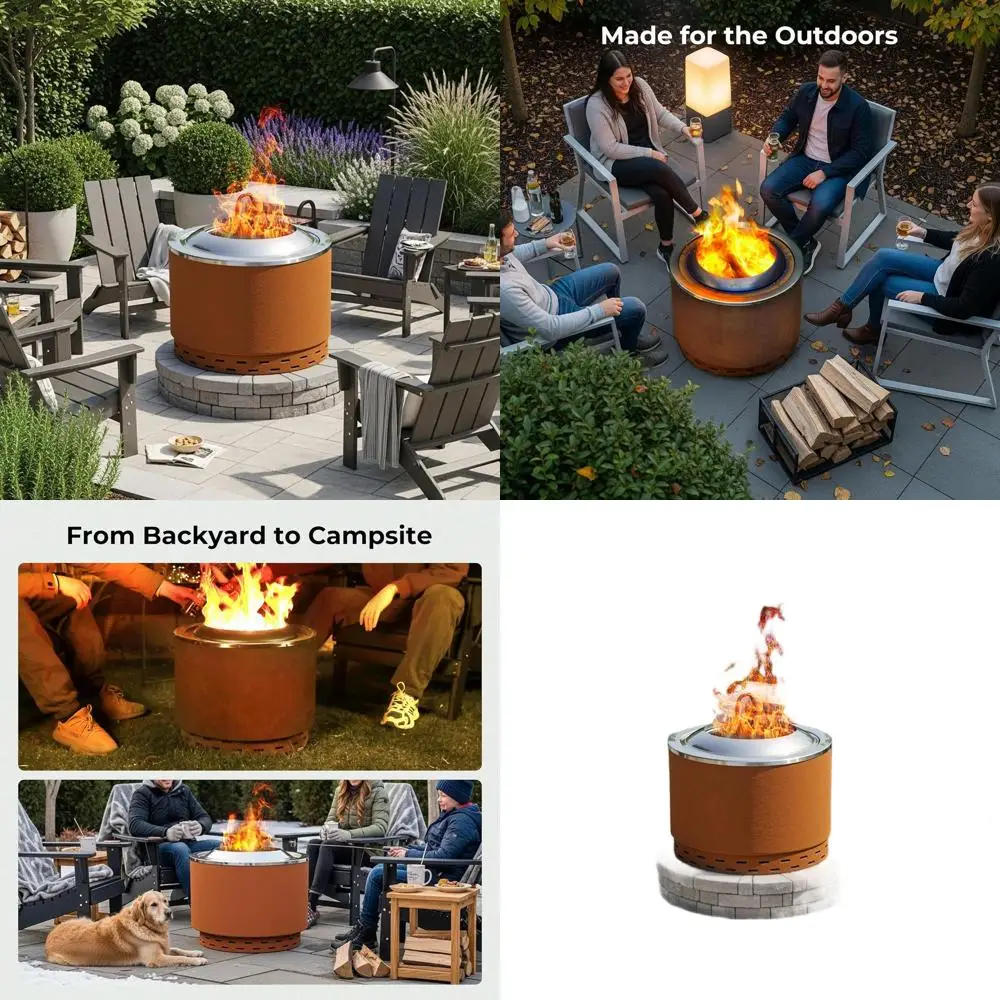

Уличная дровяная печь-кострище на 20 дюймов с двойным пламенем и подставкой, портативная для патио, заднего двора или кемпинга, из толстой кортеновской стали