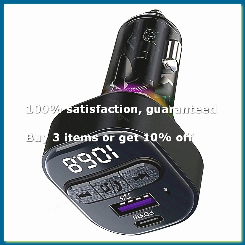 Bluetooth 5.3 FM Transmitter for Car with Type-C PD Car Charger Support MP3 Player, Hands-Free Calling, LED Backlight