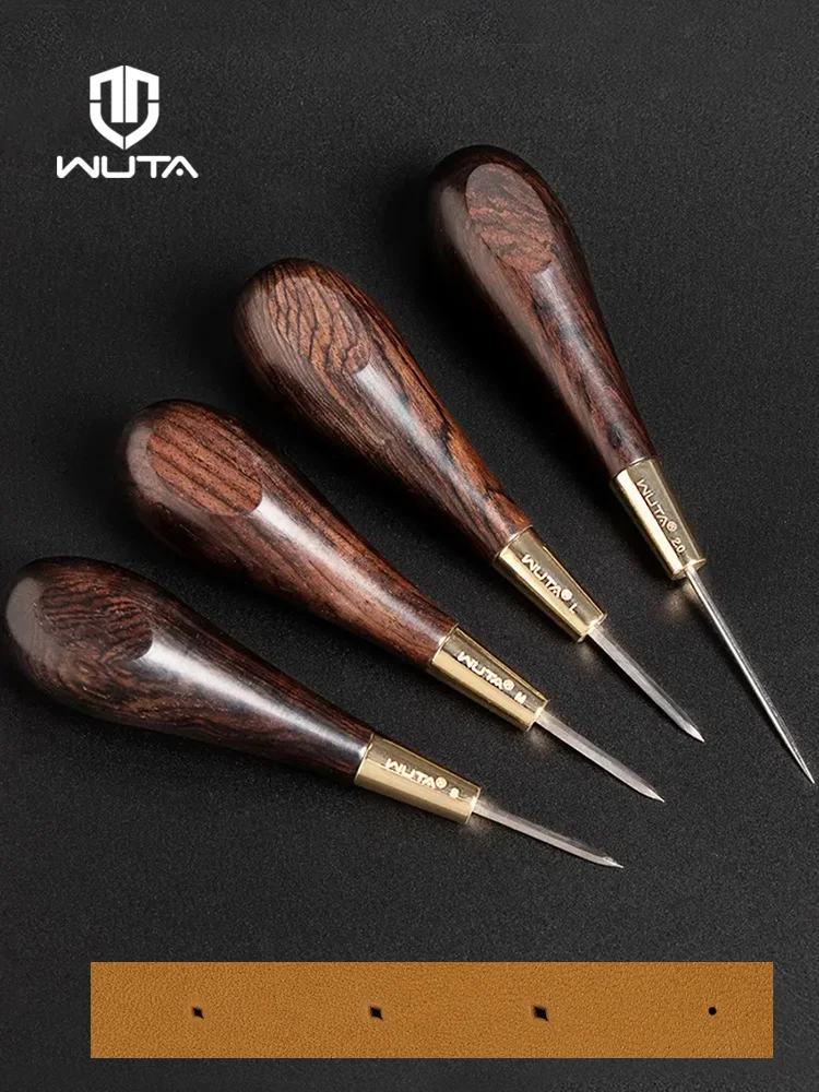 WUTA 2nd Generation Leather Stitching Awl Diamond Shape Ebony Blackwood & Brass Craft Tool Hand Sewing Awl DIY Stitcher Taper
