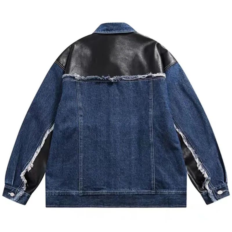 Patchwork Denim Jackets for Women, Streetwear, Jeans Tops, Single Breasted, Pocket Lapel, Loose Cowboy Coat, Female Clothing