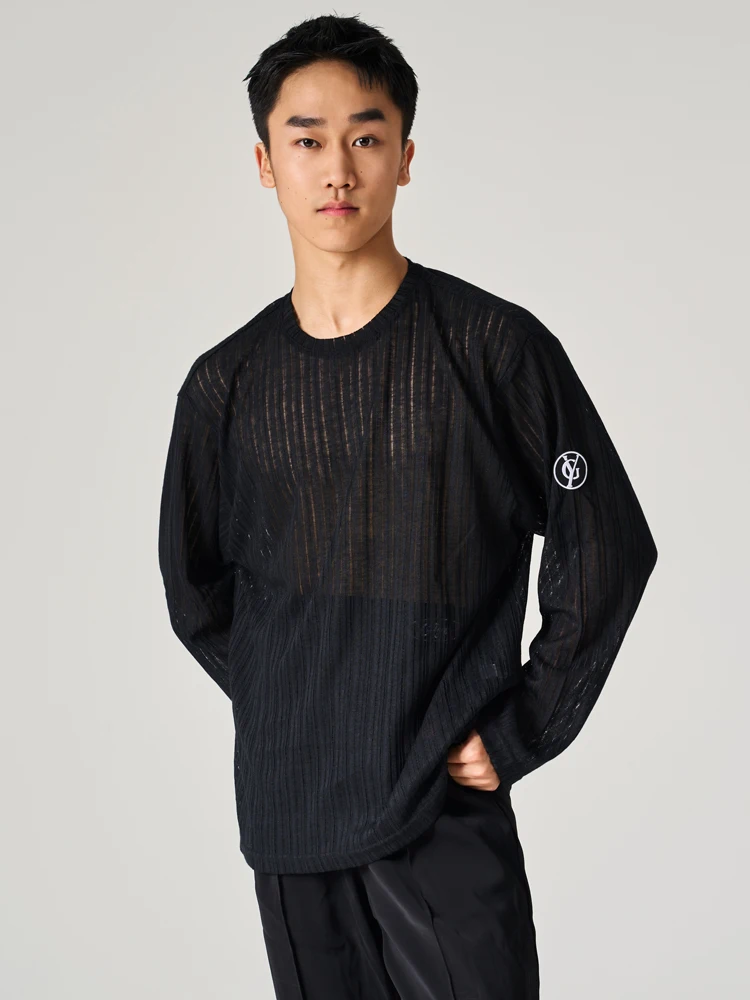 2025 nuevas camisetas de baile latino para hombres camisa negra holgada de manga larga con cuello redondo Samba Chacha ropa de baile latino para adultos DQS21376