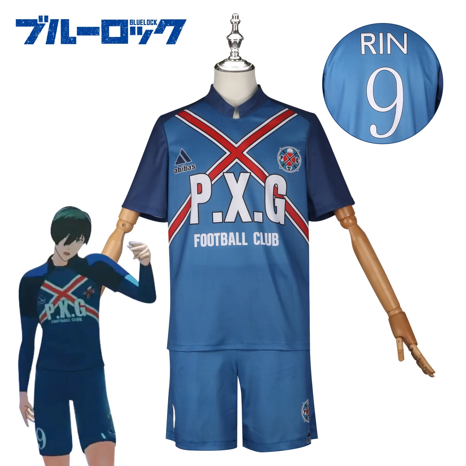 BLUE LOCK Cos Rin Itoshi Cosplay Costume NO.9 Football Outfit 2024 Summer Game Ball Uniform College Sports Short-sleeved Suit