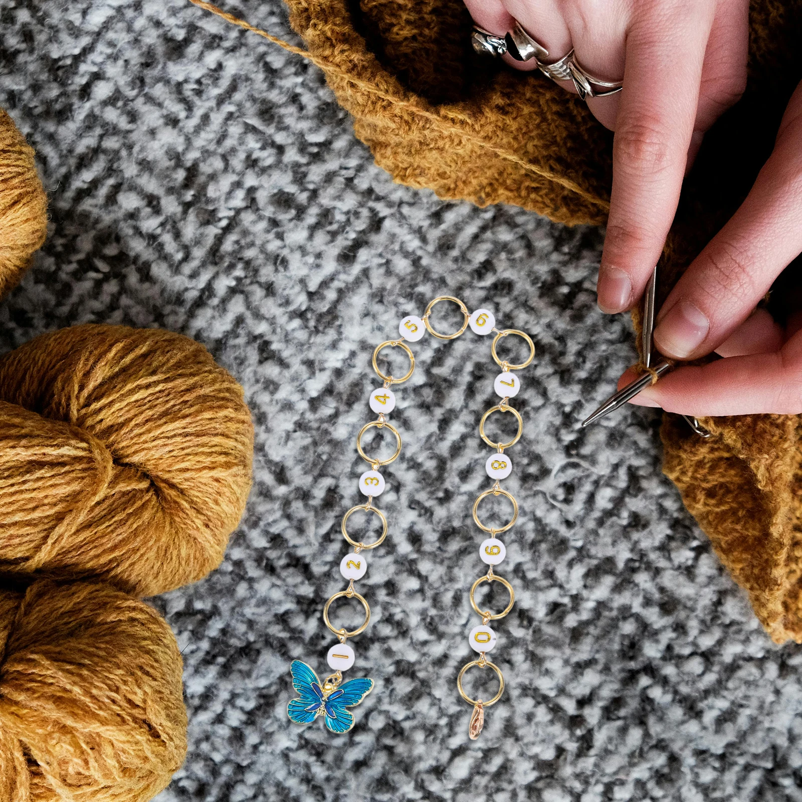 

Sweater Crochet Row Counter Chain Durable Alloy Butterfly Pendant Knitting Weaving Marker Bead Tool Enamel Charm