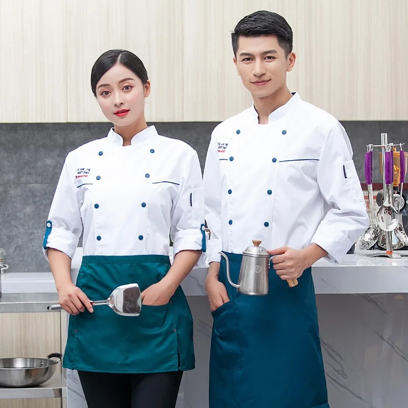 

C627 Chef's Work Clothes Unisex Professional Restaurant Chef Uniform Long Sleeve Housewife Cook Jacket Kitchen Cafe Coat