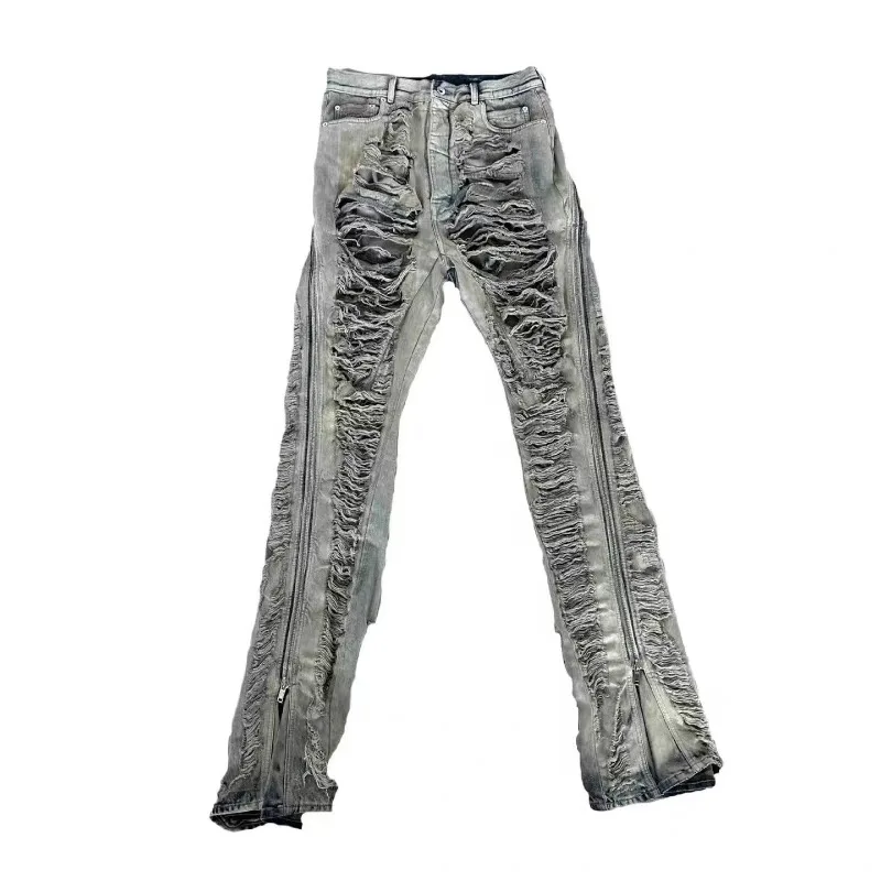 Men Denim Jeans Cotton Gothic Men's Clothing Coated High Street Autumn Straight   Long Jeans Pants