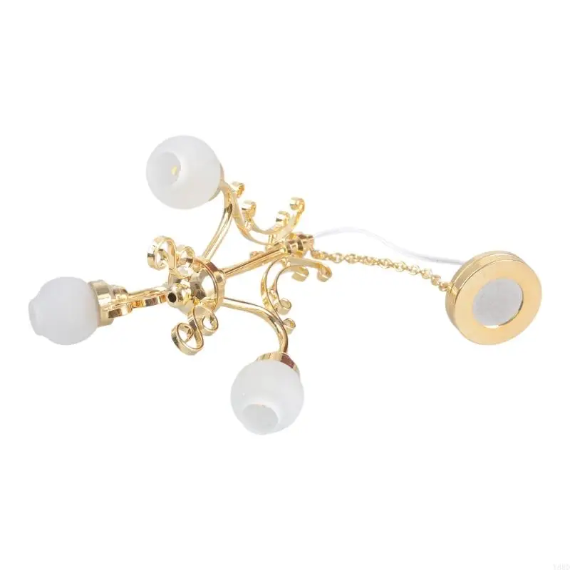 Y88D 샹들리에 침실 천장 램프 미니어처 가구 모델 인형 주택 액세서리 현실적인 조명 장난감 플레이 세트 1:12