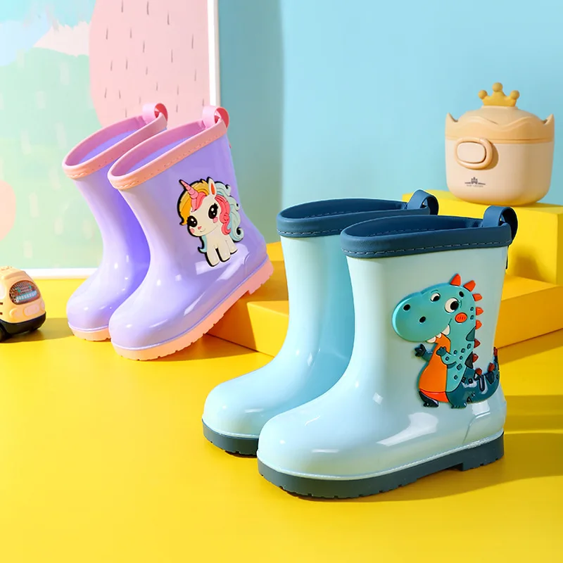 Rainy day boy girl cartoon dinosaur rain boots toddlers outdoor wading water shoes baby garden rubber shoes kids Non-slip shoes