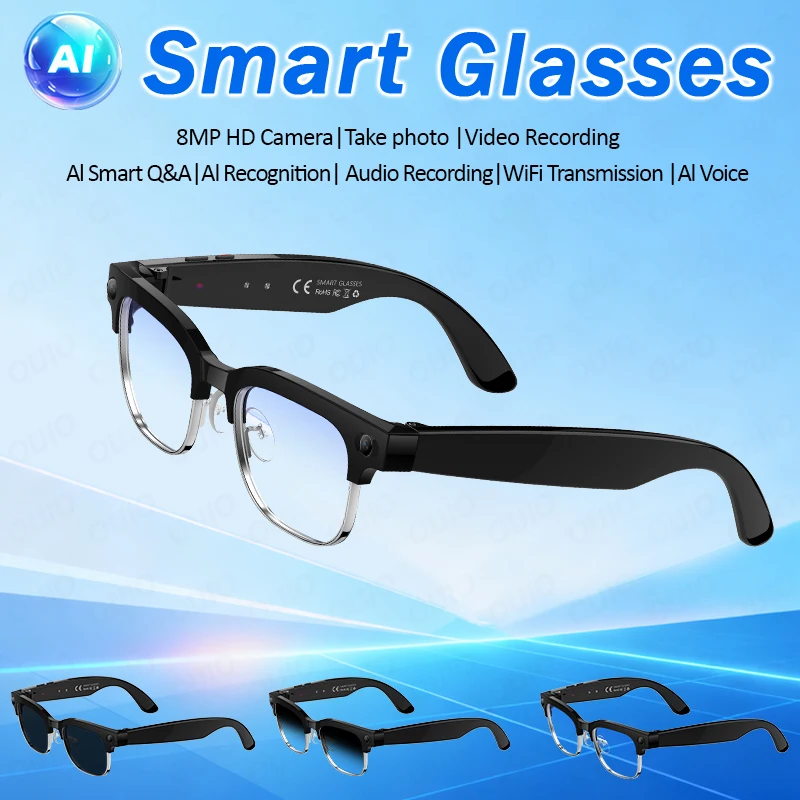 

2026 Smart Glasses 4K UHD 800W Camera Recording Videos Al Smart Q&A Wifi Translation Recognition 290mAh Bluetooth Smart Glasses