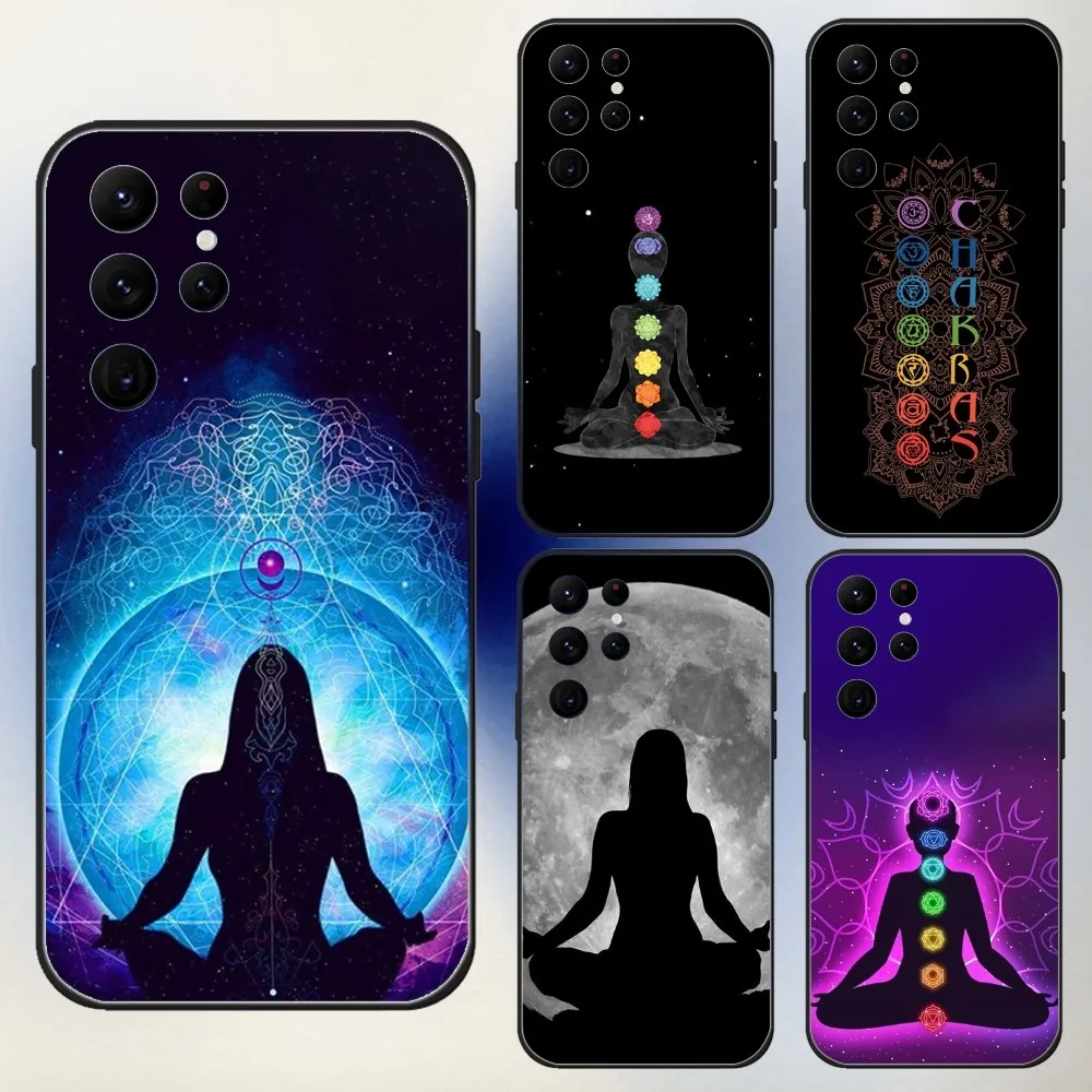 

Mandala Chakra Yoga Phone Case For Samsung S24,23,22,30,21,10,9,Ultra,Plus,Lite,FE,5G Black Soft Case