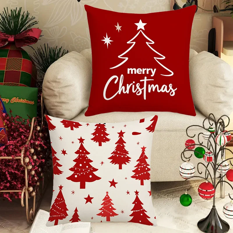Weihnachtsbaum Schneeflocke Druck Kissenbezug Frohe Weihnachten Dekorationen Raum Dekor Flachs Kissenbezug Raumdekoration Kissenbezug