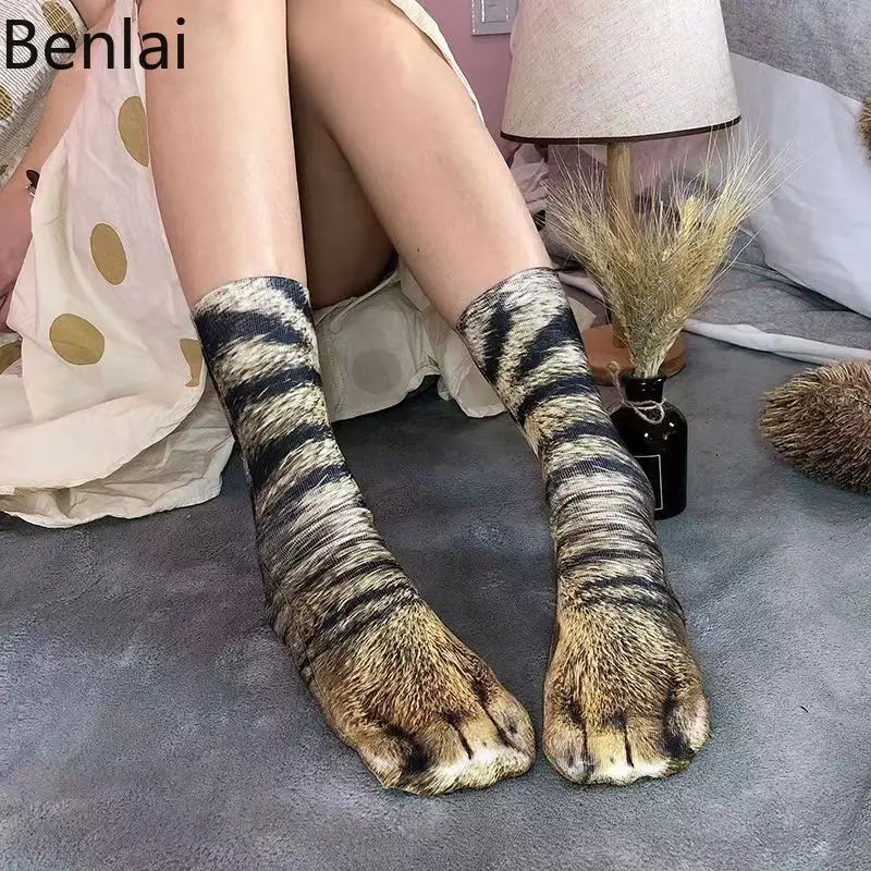 2024 Fashion Trend 3D Animal Foot Printed Socks Adult Digital Printed Socks Middle Tube Geometry  Y2k  Long Sock  Socks Woman