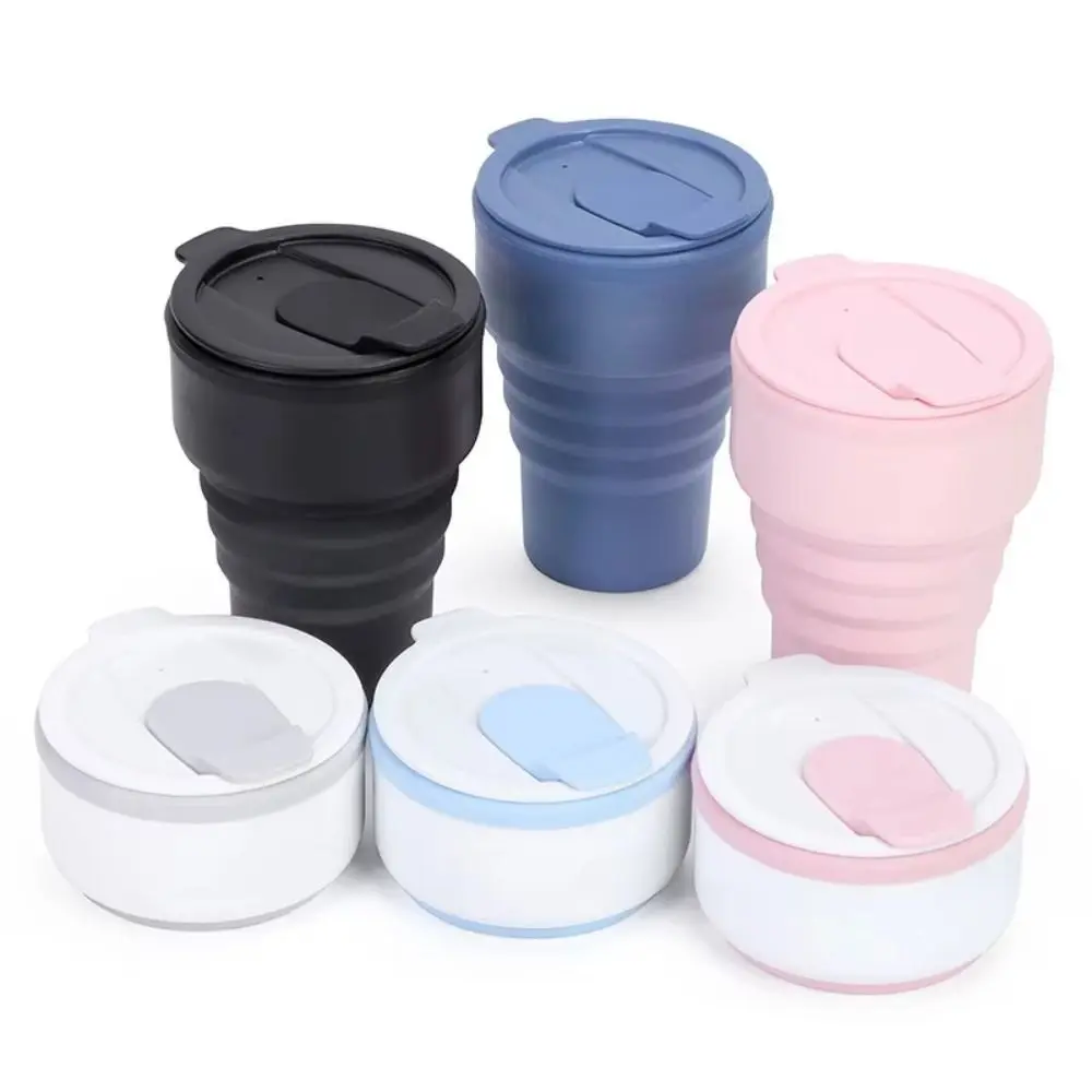 

375ml Folding Coffee Cup Silicone with Lid Collapsible Cups with Lid Foldable Reusable Portable Travel Tumbler Camping