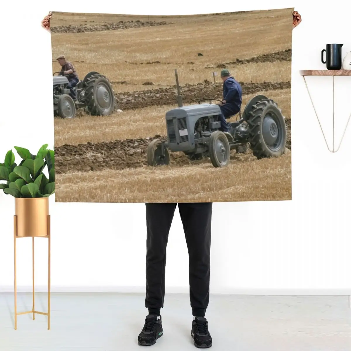 Two grey Ferguson tractors ploughing. Throw Blanket Hairy Cute Soft Plush Plaid christmas decoration for sofa Sofa Blankets
