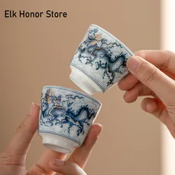 2pc/set High-end Gold Silver Inlaid Ceramic Teacup Blue and White Dragon Pattern Master Cup Small Tea Bowl Kung Fu Teaware 45ml