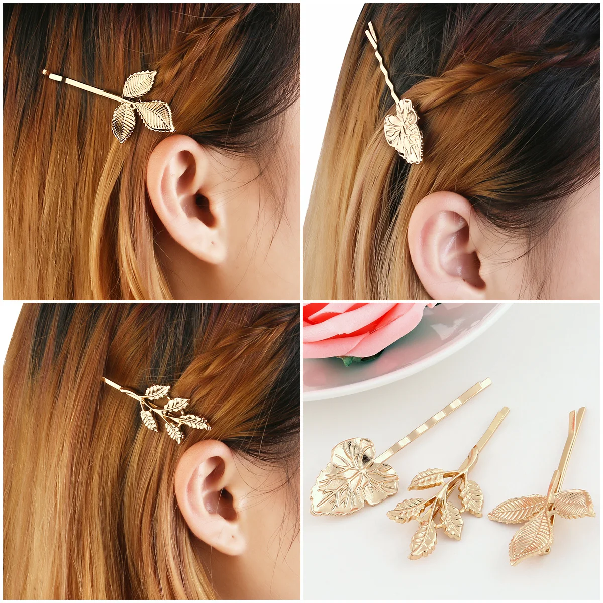 

3Pcs Beautiful Delicate Leaves Hair Pin Gold Vintage Accessory for Women Girls Special Occasions Women Hair Pin