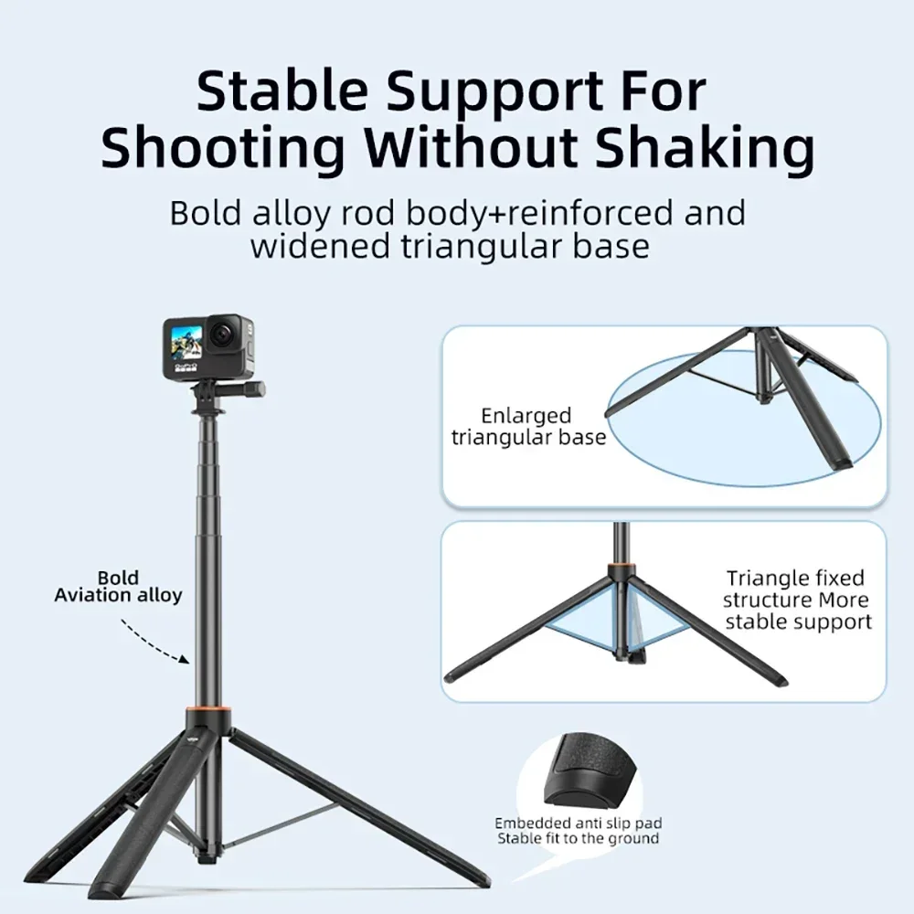 1.4M Extendable Tripod Handheld Selfie Stick for DJI Pocket 3/Action 5 Pro/4/Gopro Portable Stand for Action Camera Accessories