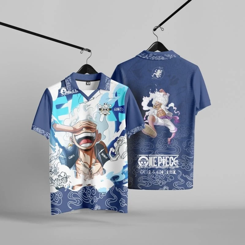 One Piece Luffy Gear 5 Nika 3D Full Print Anime Jersey Polo Shirt Japanese Cloud Print Streetwear Unisex Harajuku Top