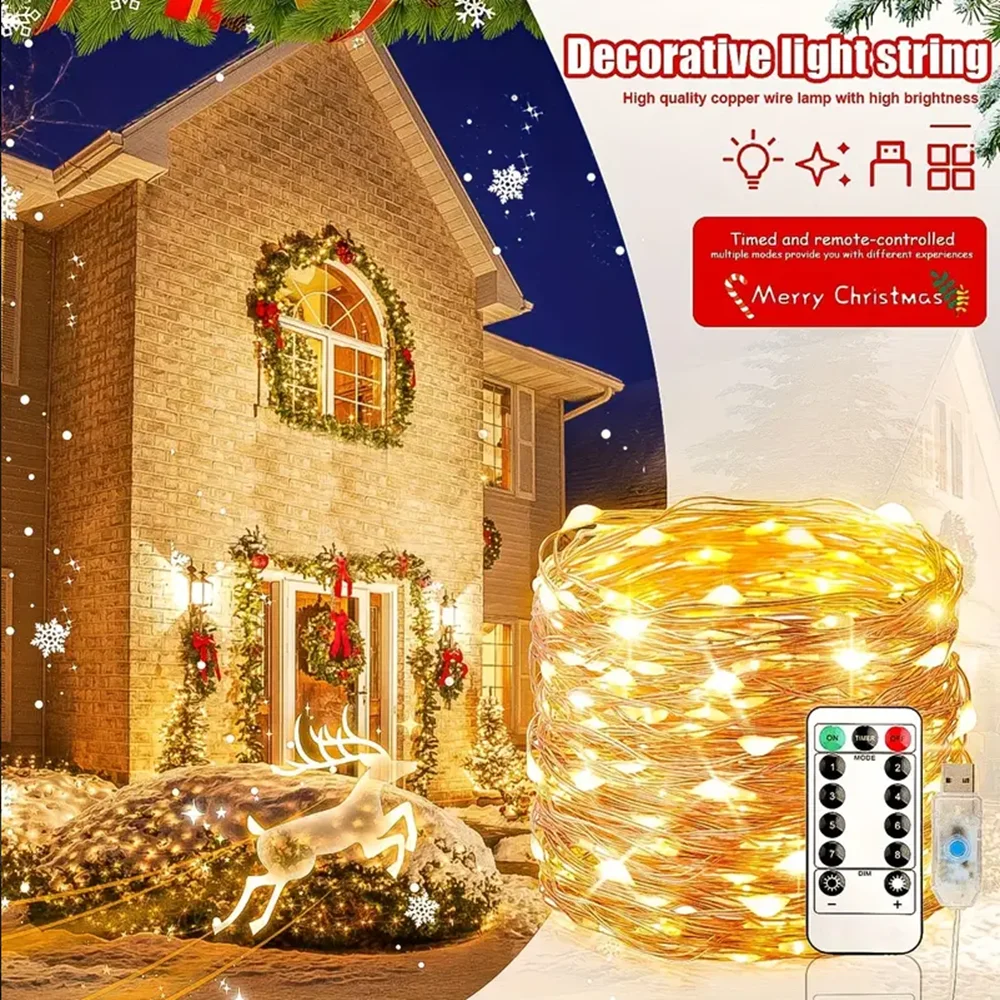 20m 200LED 8 Mode Remote Control LED Fairy Tale Light, USB Power Supply, Christmas, Halloween, Party, Camping, Gift Decoration