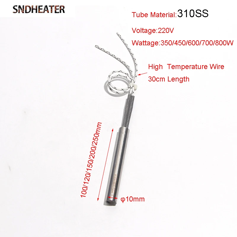 SNDHEATER 110 В 220 В 380 В 10 мм электрический картриджный нагреватель 100 мм 150 мм 200 мм промышленный стержень для выжигания пресс-форм SS316 для экструдера 5 шт.