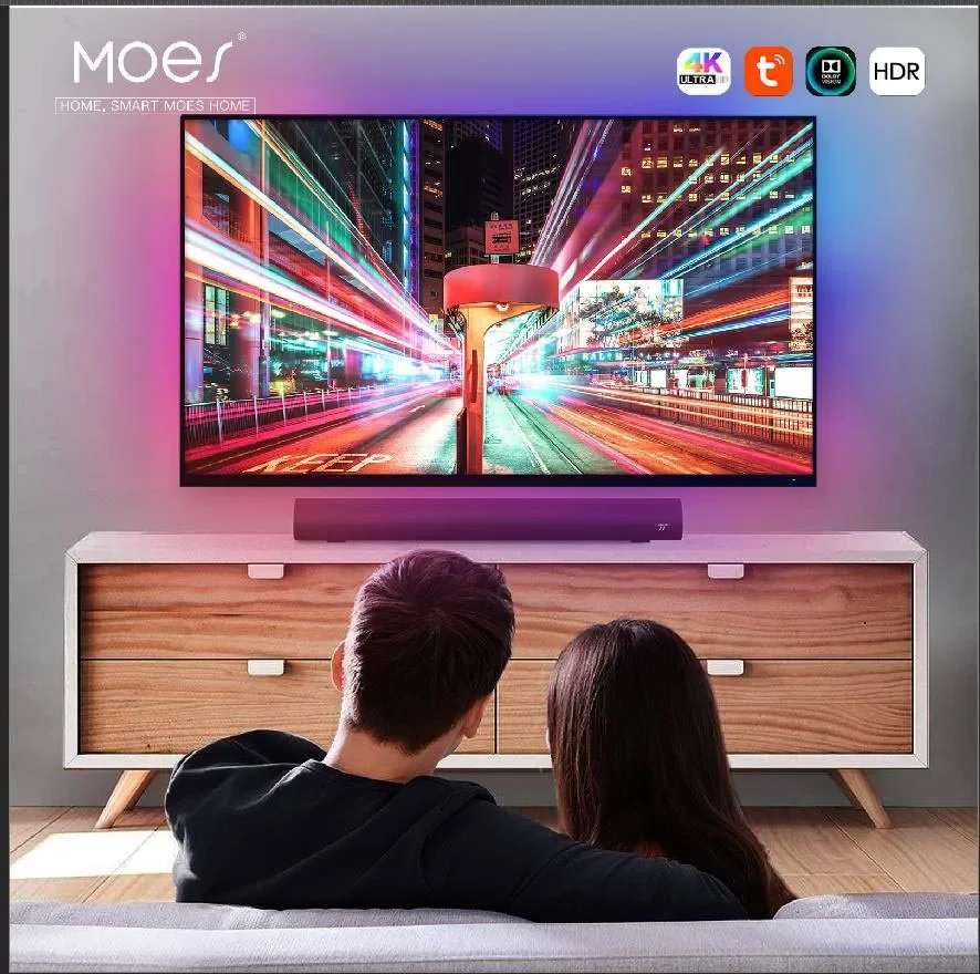 MOES Wifi inteligentne oświetlenie otoczenia podświetlenie telewizora HDMI 2.0 urządzenie Sync Box Led zestaw diody na wstążce Alexa sterowanie