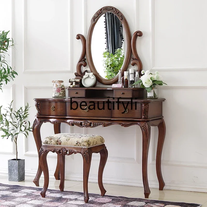 

zqxAmerican retro dresser French light luxury style bedroom makeup table carving art antique furniture designer