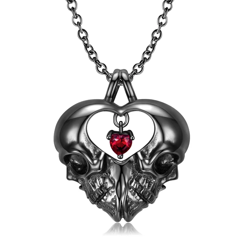 

Double sided Skeleton Heart Pendant Halloween Love Necklace 925 Silver Sweater Chain Valentine's Day Gift for Men and Women