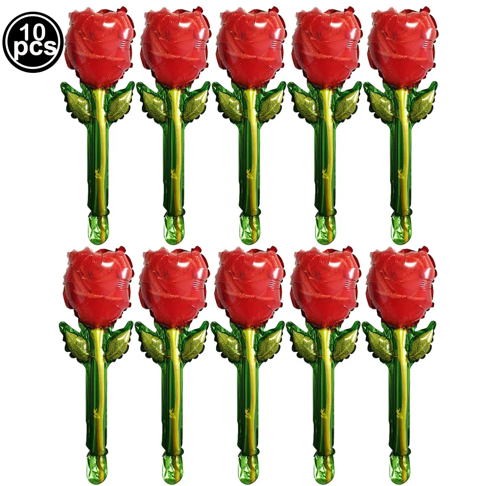 10pcs Valentine's Day Rose Flower Balloon Decoration Rose Flower Foil Balloon Valentine's Day Flower Bouquet Birthday Decoration